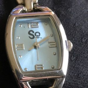 So Silver Tone Blue Face Bracelet Watch.